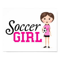 Cute cartoon soccer girl holding a ball - pink print
