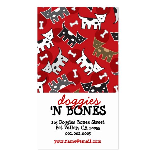 Cute Cartoon Spotted Doggies & Bones Pet Shop Business Card Templates (front side)