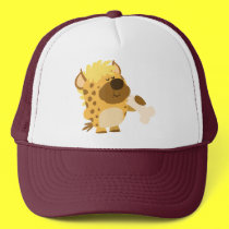Cute Cartoon Spotted Hyena Crushing a Bone Hat