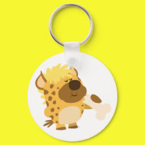 Cute Cartoon Spotted Hyena Crushing a Bone Keyring keychains