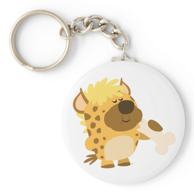 Cute Cartoon Spotted Hyena Crushing a Bone Keyring Basic Round Button Keychain