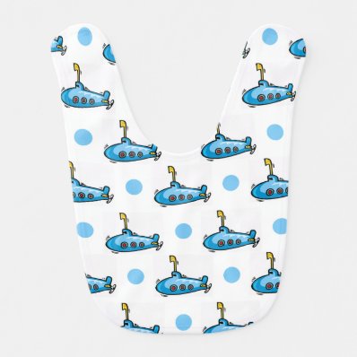 Cute Cartoon Submarine, Baby Blue Polka Dots Bibs