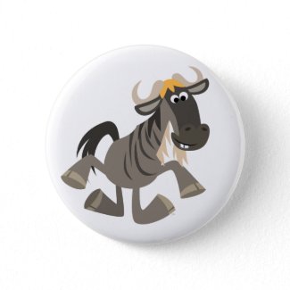Cute Cartoon Tap Dancing Wildebeest Button Badge zazzle_button