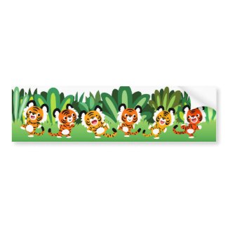 Cute Cartoon Tigers Dance In Jungle Bumper Sticker bumpersticker