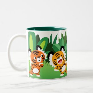 Cute Cartoon Tigers Dancing In The Jungle Mug mug