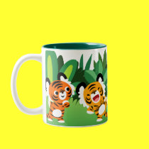 Nette Karikatur-Tiger, die in den Dschungel-Becher tassen