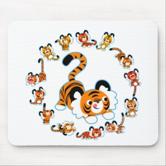 Cute Cartoon Tigers Mandala (Blue) Mousepad mousepad