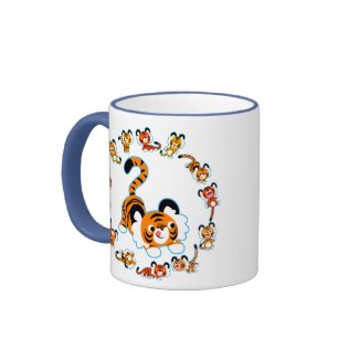 Cute Cartoon Tigers Mandala (Blue) Mug mug