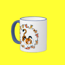 Cute Cartoon Tigers Mandala (Blue) Mug mugs