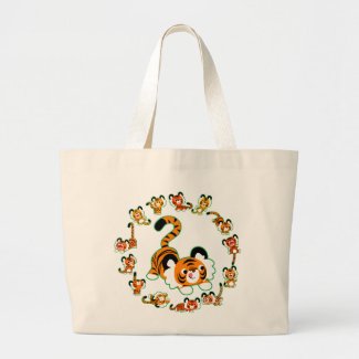Cute Cartoon Tigers Mandala (green) Jumbo Bag bag