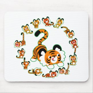 Cute Cartoon Tigers Mandala (green) Mousepad mousepad