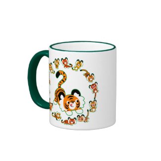 Cute Cartoon Tigers Mandala (green) Mug mug