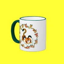 Cute Cartoon Tigers Mandala (green) Mug mugs