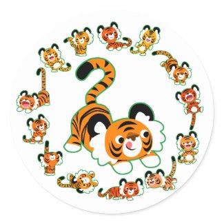 Cute Cartoon Tigers Mandala (green) Sticker sticker