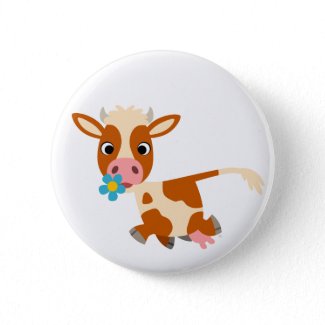 Cute Cartoon Trotting Cow Button Badge button