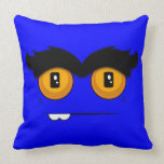 Cute Cartoon Unibrow Monster Face in Blue Pillows