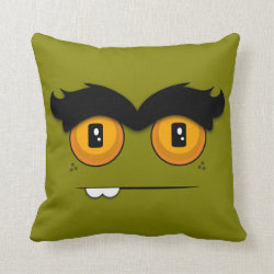 Cute Cartoon Unibrow Monster Face in Olive Green Pillow