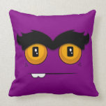 Cute Cartoon Unibrow Monster Face in Purple Throw Pillows
