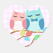 cute cartoon vector owl couple heart stickers