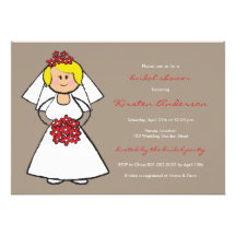 Cute Cartoon Wedding Bride Daisies Bridal Shower Custom Invites