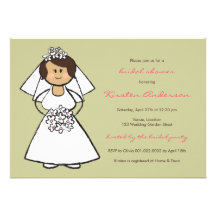 Cute Cartoon Wedding Bride Daisies Bridal Shower Invites