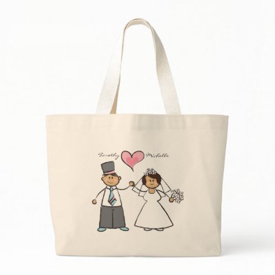 Cute Cartoon Wedding Couple Bride Groom Love Heart Canvas Bag