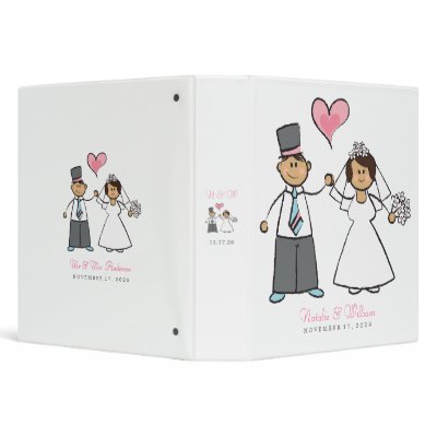 Cute Cartoon Wedding Couple Bride Groom Love Heart Binder