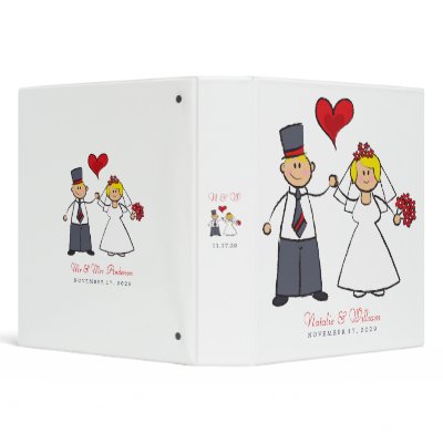 Cute Cartoon Wedding Couple Bride Groom Love Heart Binder