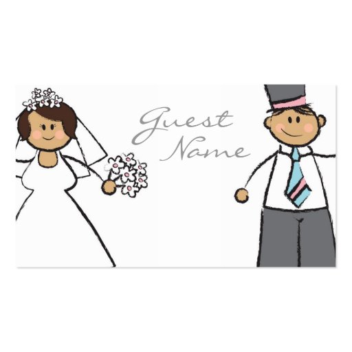 Cute Cartoon Wedding Couple Bride Groom Love Heart Business Card Templates (back side)