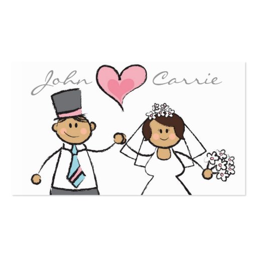 Cute Cartoon Wedding Couple Bride Groom Love Heart Business Card Templates