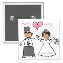 Cute Cartoon Wedding Couple Bride Groom Love Heart Pinback Button