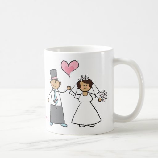 Cute Cartoon Wedding Couple Bride Groom Love Heart Mugs