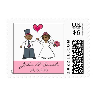 Cute Cartoon Wedding Couple Bride Groom Love Heart Stamps