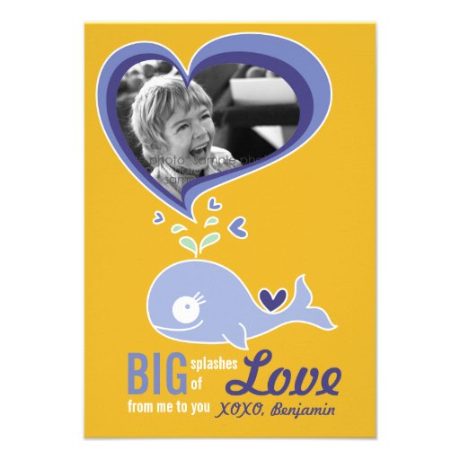 Cute Cartoon Whale Classroom Valentine Photo Custom Announcement (front side)