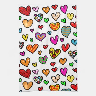 Cute Cartoon Whimsical Multi Love Heart Pattern Hand Towel