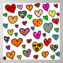 Cute Cartoon Whimsical Multi Love Heart Pattern Print