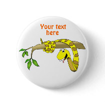 Cute Cartoon Yellow Snake in a Tree Reptile Pinback Button