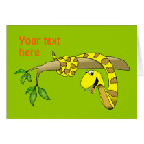 Cute Cartoon Yellow Snake in a Tree Reptile Greeting Card