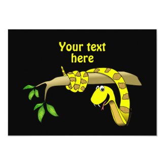 Cute Cartoon Yellow Snake in a Tree Reptile Invite