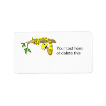 Cute Cartoon Yellow Snake in a Tree Reptile Custom Address Label