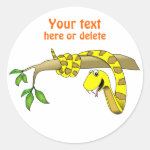 Cute Cartoon Yellow Snake in a Tree Reptile Round Stickers Cute Cartoon Yellow Snake in a Tree Reptile Round Stickers