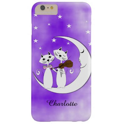 Cute Cat Lovers On Crescent Moon Personalized Barely There iPhone 6 Plus Case