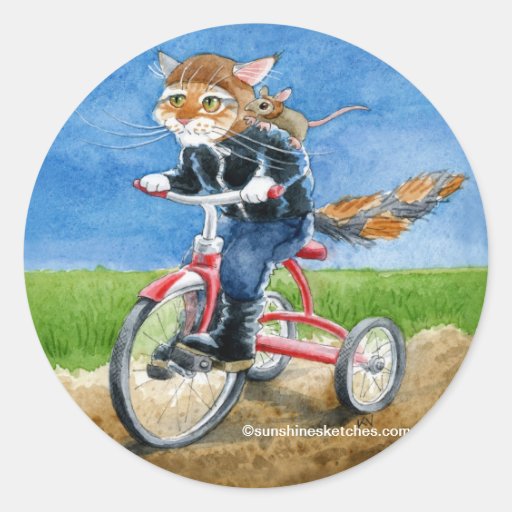 Cute cat on tricycle cartoon sticker Zazzle