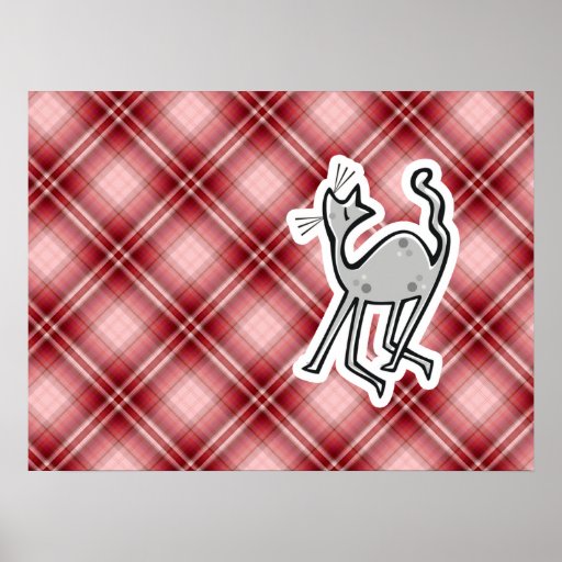 Cute Cat; Red Plaid Print