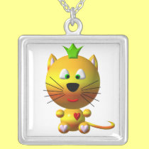 Cute cat with crown and hearts necklaces