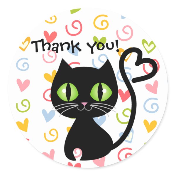 custom cute cat with heart tail thank you stickers