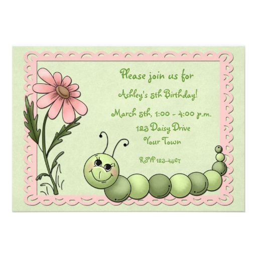 Cute Caterpillar, Daisy, Birthday Invitation
