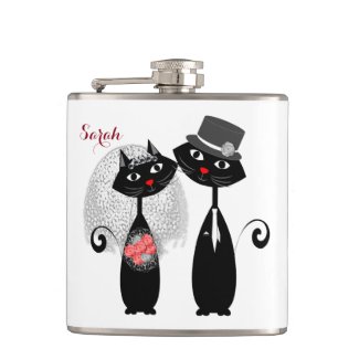Cute Cats Hipster Bride And Groom Purrrfect! Flasks