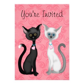 Cute Cats Valentine Birthday Invitation for Girls