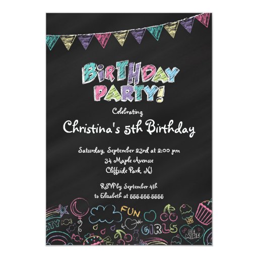 cute chalkboard girls birthday party invitation zazzle birthday invites for girls